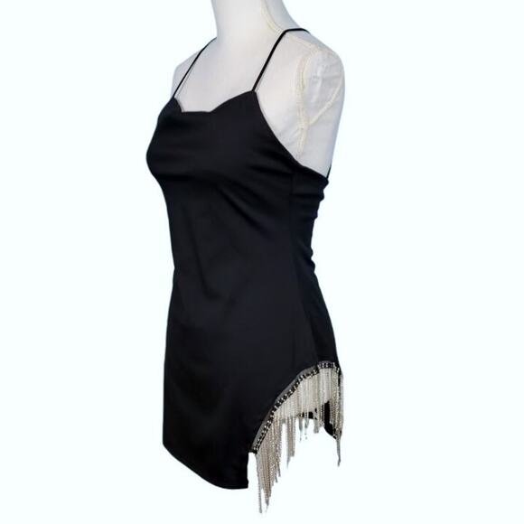 Woman's BLACK SEXY Club Party Dress Faux DIAMOND FRINGE Back Zip STRETCH size Sm - Picture 6 of 12